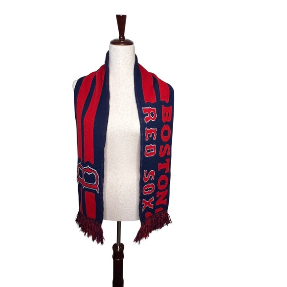 Boston Red Sox Scarf Striped Knit Winter Baseball Fan Apparel Fringe Edge - Picture 1 of 8